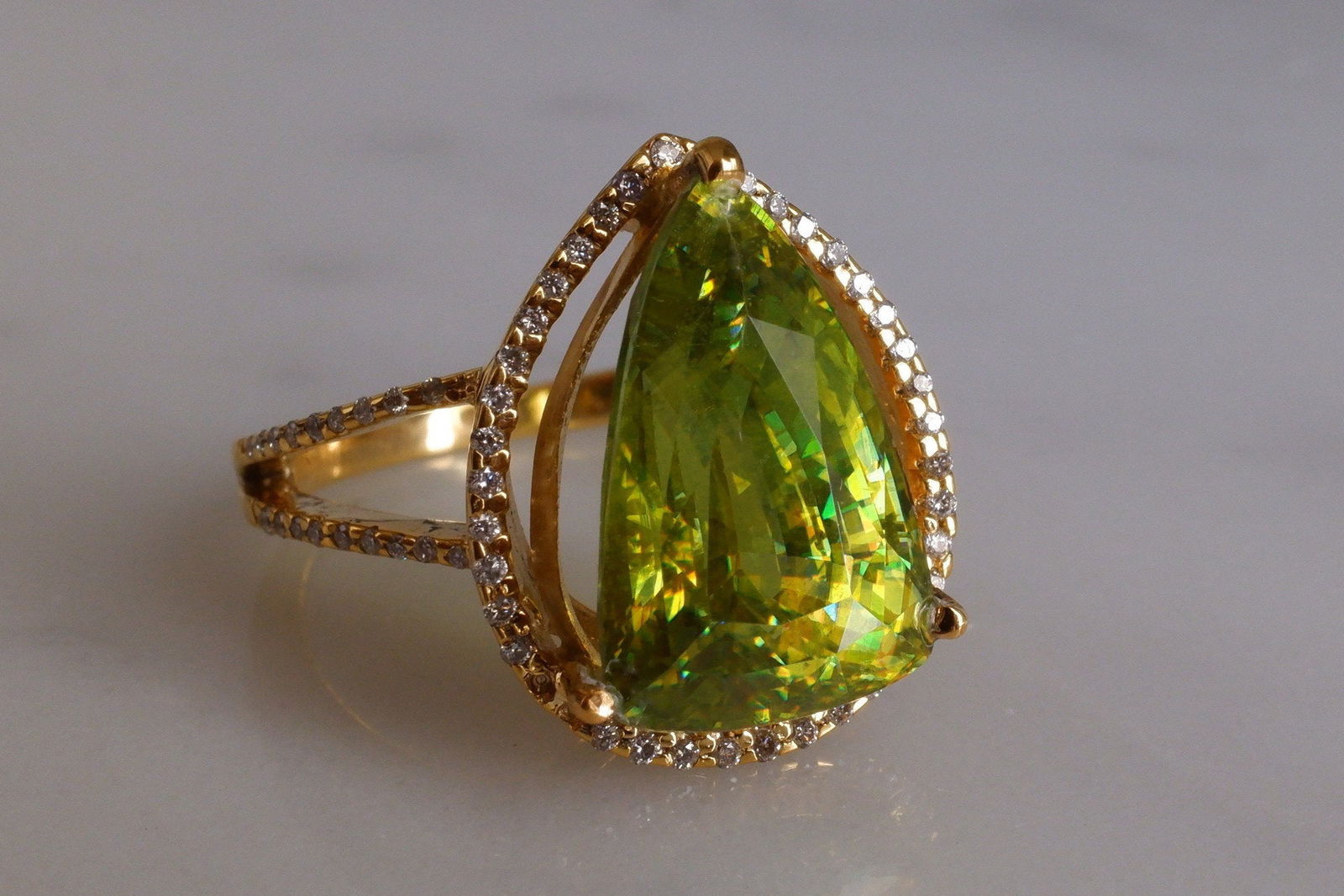 Gem Gardener, sphene diamond ring, green sphene ring, sphene gemstone jewelry, sphene stone jewellery