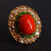 Gem Gardener, Coral Diamond Cocktail Ring, statement rings singapore, cocktail ring singapore, 22k cocktail ring, big coral diamond ring, big antique coral ring, rose cut diamond ring, coral jewellery singapore