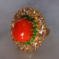 Gem Gardener, Coral Diamond Cocktail Ring, statement rings singapore, cocktail ring singapore, 22k cocktail ring, big coral diamond ring, big antique coral ring, rose cut diamond ring, coral jewellery singapore