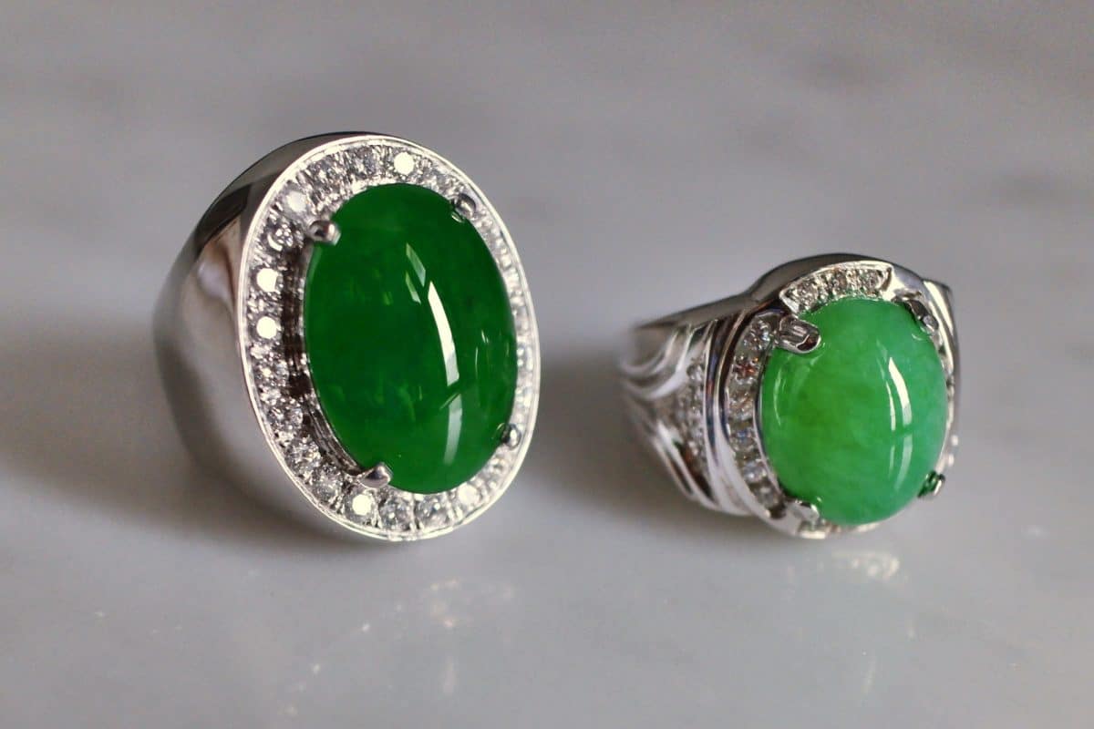 Bright Apple Green Jade Ring Men 18K GEM GARDENER