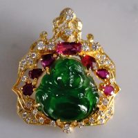 Imperial Jadeite Laughing Buddha Pendant 18k Ruby Diamond