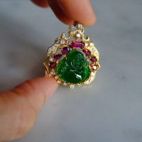 Imperial Jadeite Laughing Buddha Pendant 18k Ruby Diamond