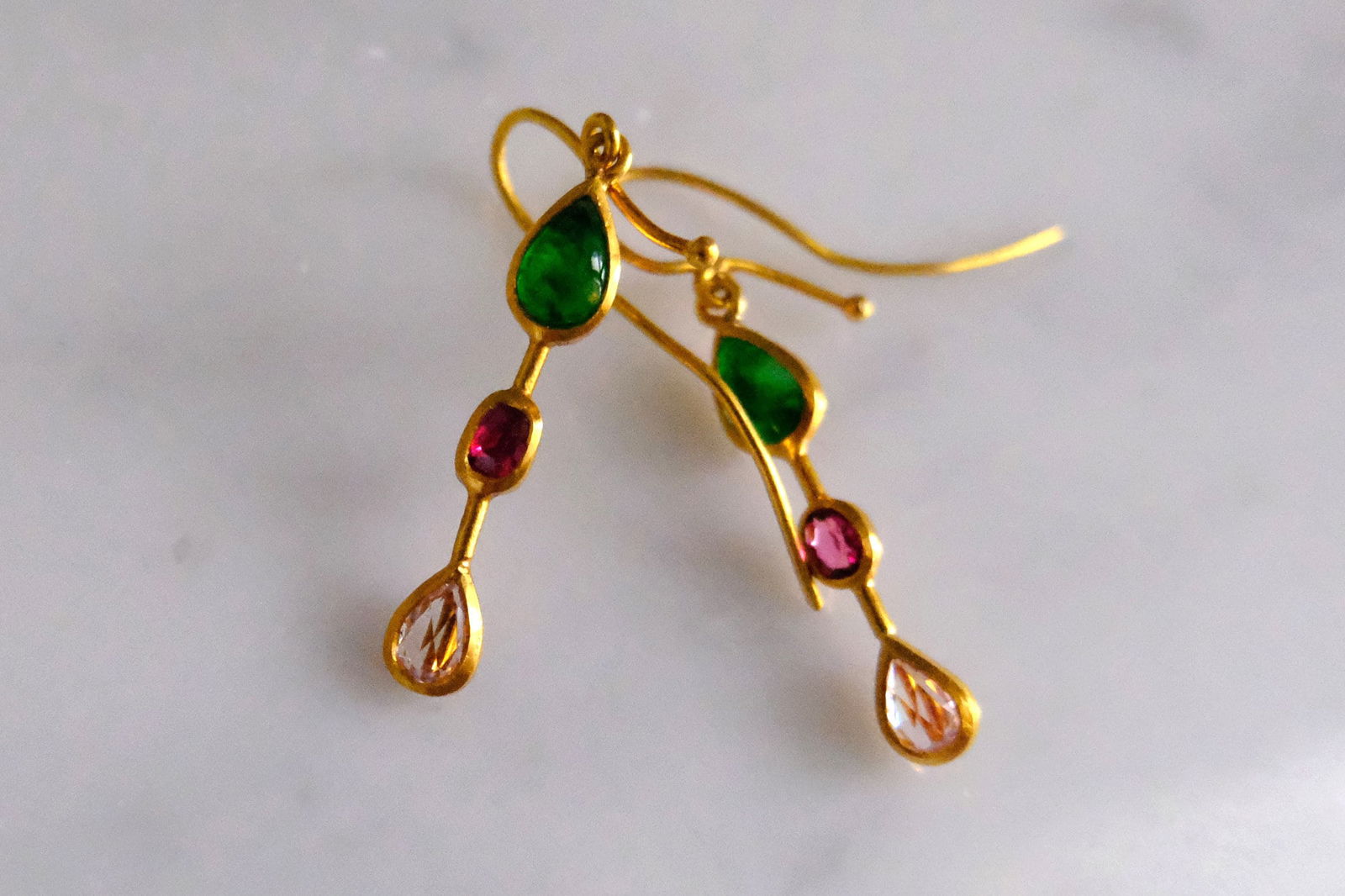 Gem Gardener, medieval gold earrings, roman style gold earrings, roman ruby gold earrings, jade and ruby earrings, jade earrings singapore