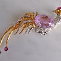 35ct Kunzite Peacock Brooch Pin 18k