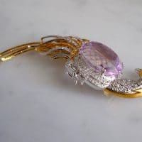 35ct Kunzite Peacock Brooch Pin 18k