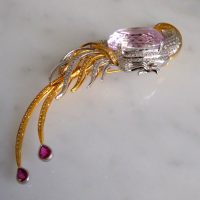 35ct Kunzite Peacock Brooch Pin 18k