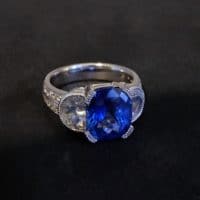 Gem Gardener, cornflower blue sapphire ring, blue sapphire moonstone ring, three stone ring, three stone ring with wedding band, unheated blue sapphire ring, blue sapphire ring singapore