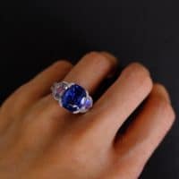Gem Gardener, cornflower blue sapphire ring, blue sapphire moonstone ring, three stone ring, three stone ring with wedding band, unheated blue sapphire ring, blue sapphire ring singapore