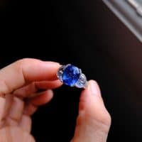 Gem Gardener, cornflower blue sapphire ring, blue sapphire moonstone ring, three stone ring, three stone ring with wedding band, unheated blue sapphire ring, blue sapphire ring singapore