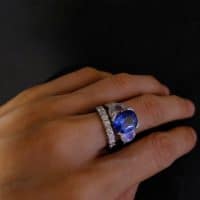 Gem Gardener, cornflower blue sapphire ring, blue sapphire moonstone ring, three stone ring, three stone ring with wedding band, unheated blue sapphire ring, blue sapphire ring singapore