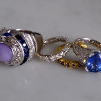 Gem Gardener, cornflower blue sapphire ring, blue sapphire moonstone ring, three stone ring, three stone ring with wedding band, unheated blue sapphire ring, blue sapphire ring singapore