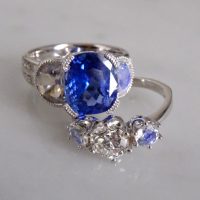 Gem Gardener, blue sapphire moonstone ring, three stone ring, three stone ring with wedding band, unheated blue sapphire ring, blue sapphire ring singapore