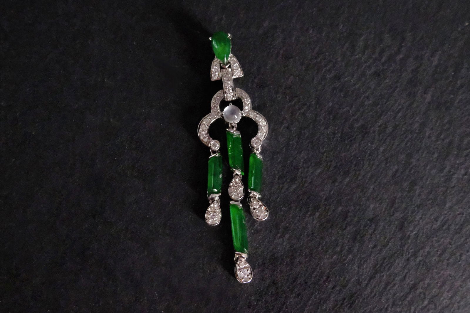 Gem Gardener, imperial jade pendant, jade pendant singapore, art deco jade pendant, lavalier pendant, art deco lavalier necklace, art deco style jewelry, art deco style pendant necklace