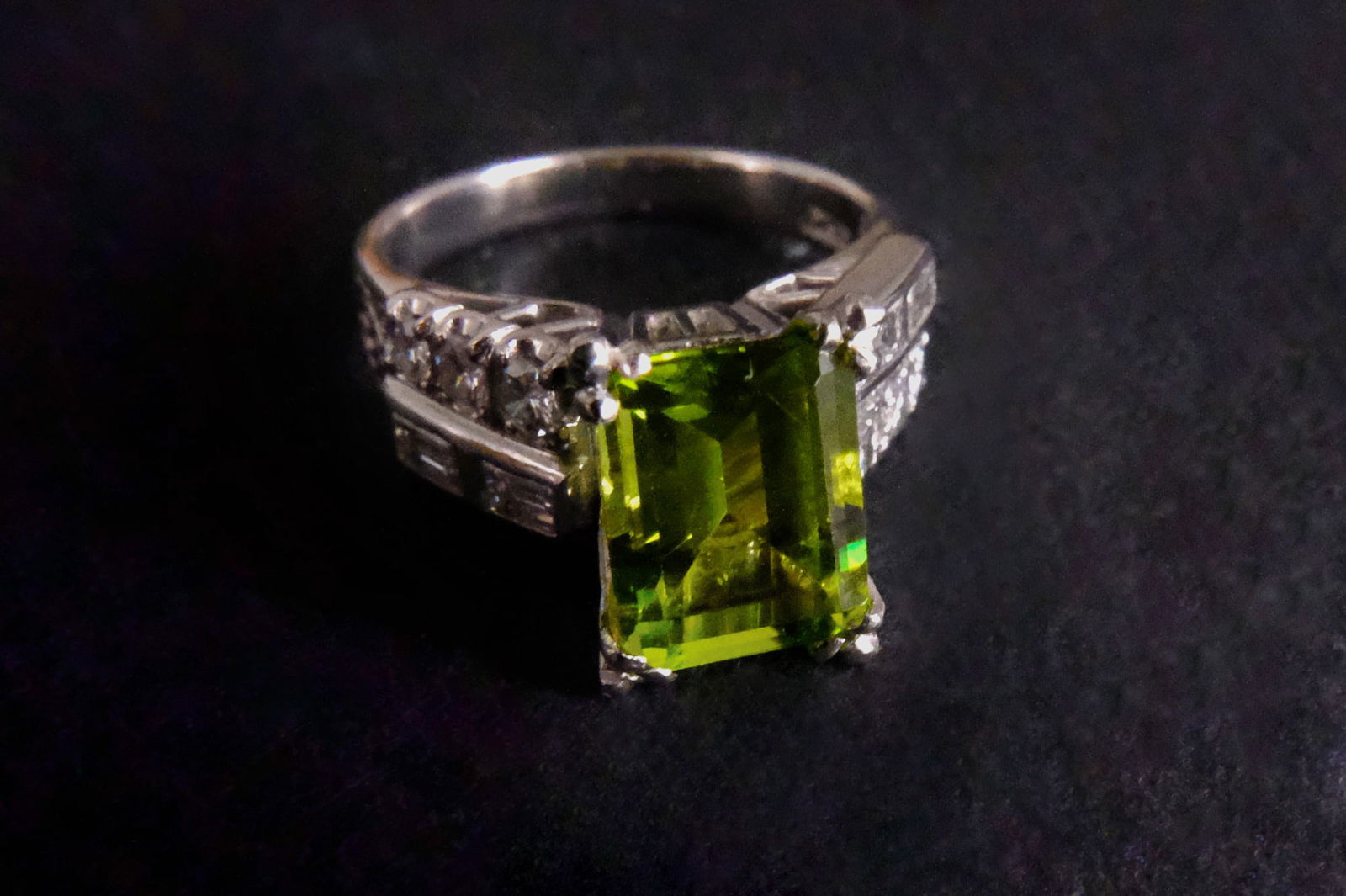 Gem Gardener, platinum peridot ring, peridot engagement ring, peridot ring white gold, peridot ring singapore, fine jewellery singapore, peridot ring with diamonds, burmese peridot ring