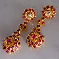 Gem Gardener, burmese ruby gold earrings, ruby gold dangling earrings, red ruby earrings dangling, red ruby earrings singapore, antique ruby drop earrings