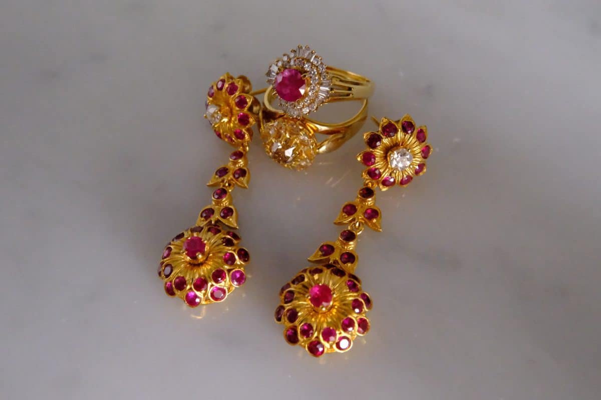 red gold dangle earrings