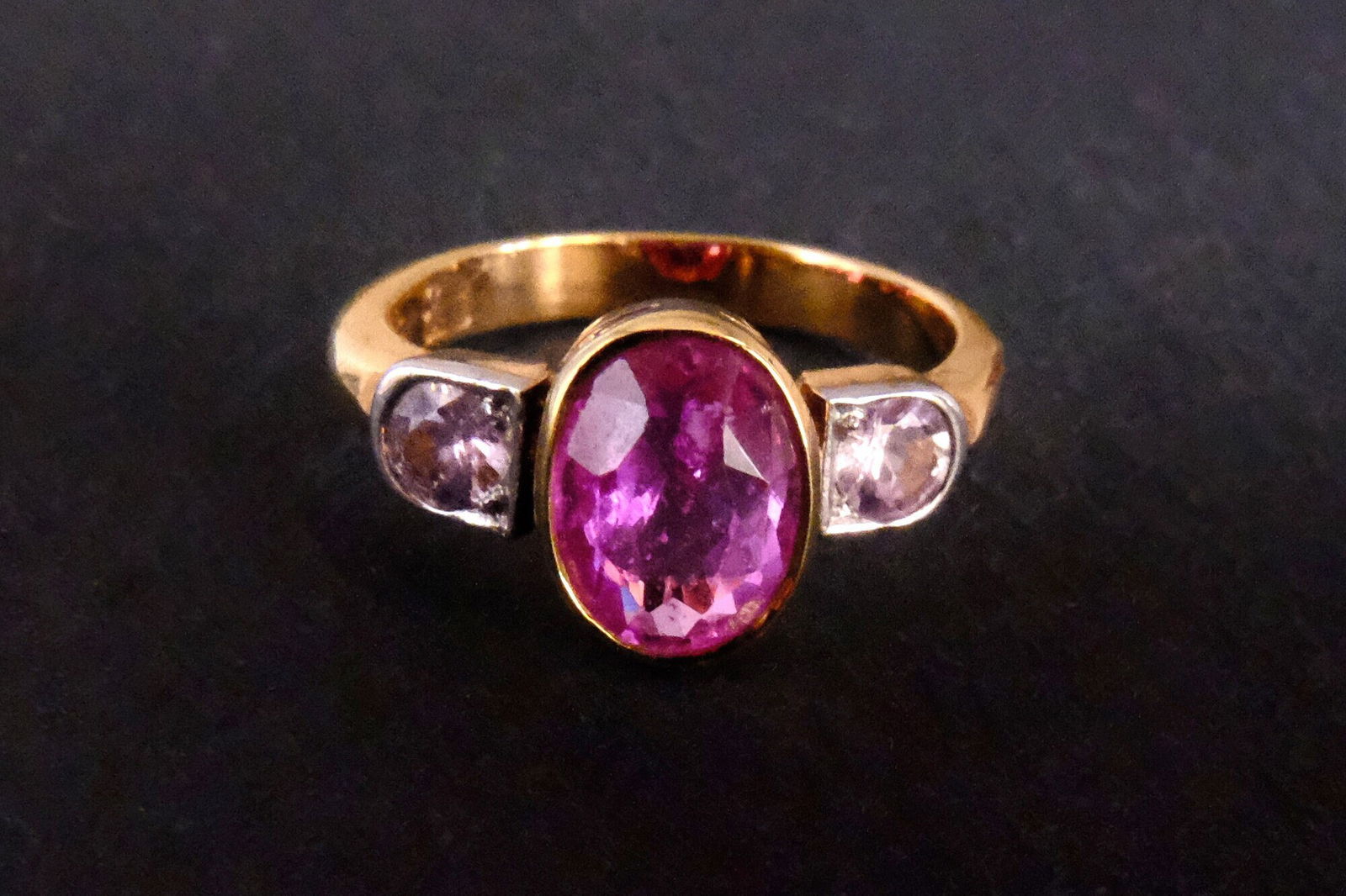 Gem Gardener, pink sapphire three stone ring, three stone yellow gold engagement rings, pink sapphire engagement rings rose gold