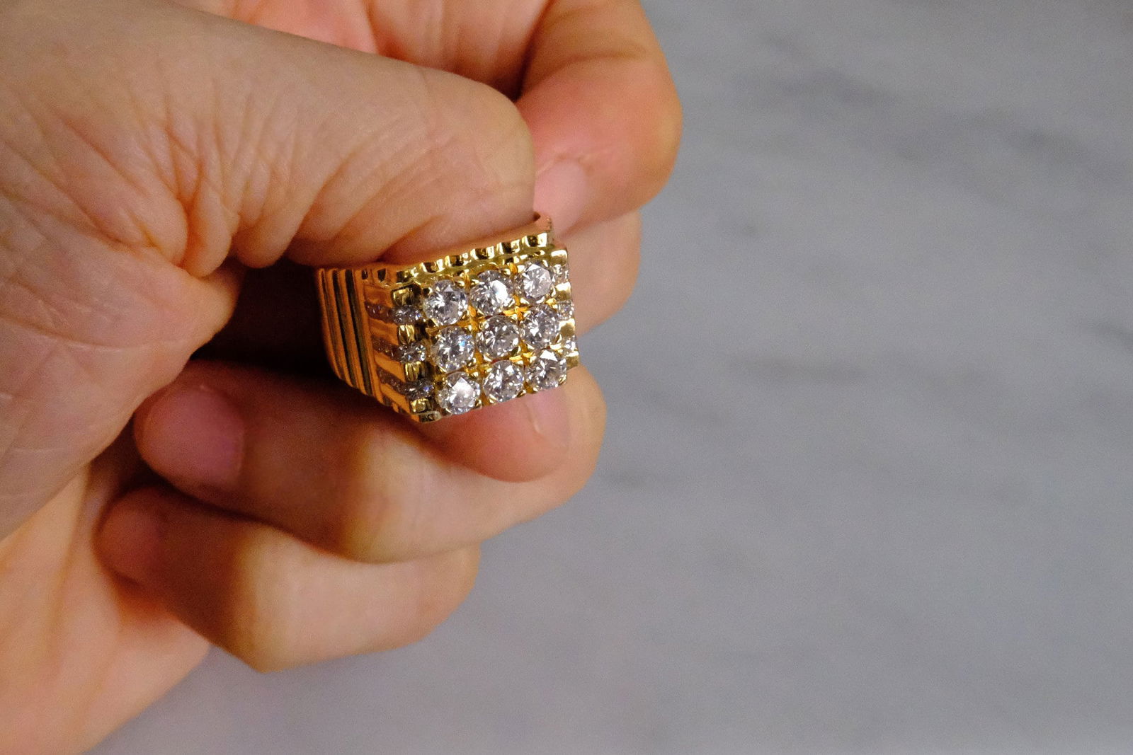 Honeycomb Diamond Cluster Ring Men 20k | Gem Gardener