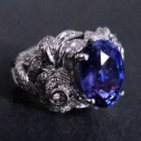 Gem Gardener, flower sapphire ring white gold, sapphire cocktail ring, sapphire flower ring with diamonds, blue sapphire ring singapore, arts and crafts style rings