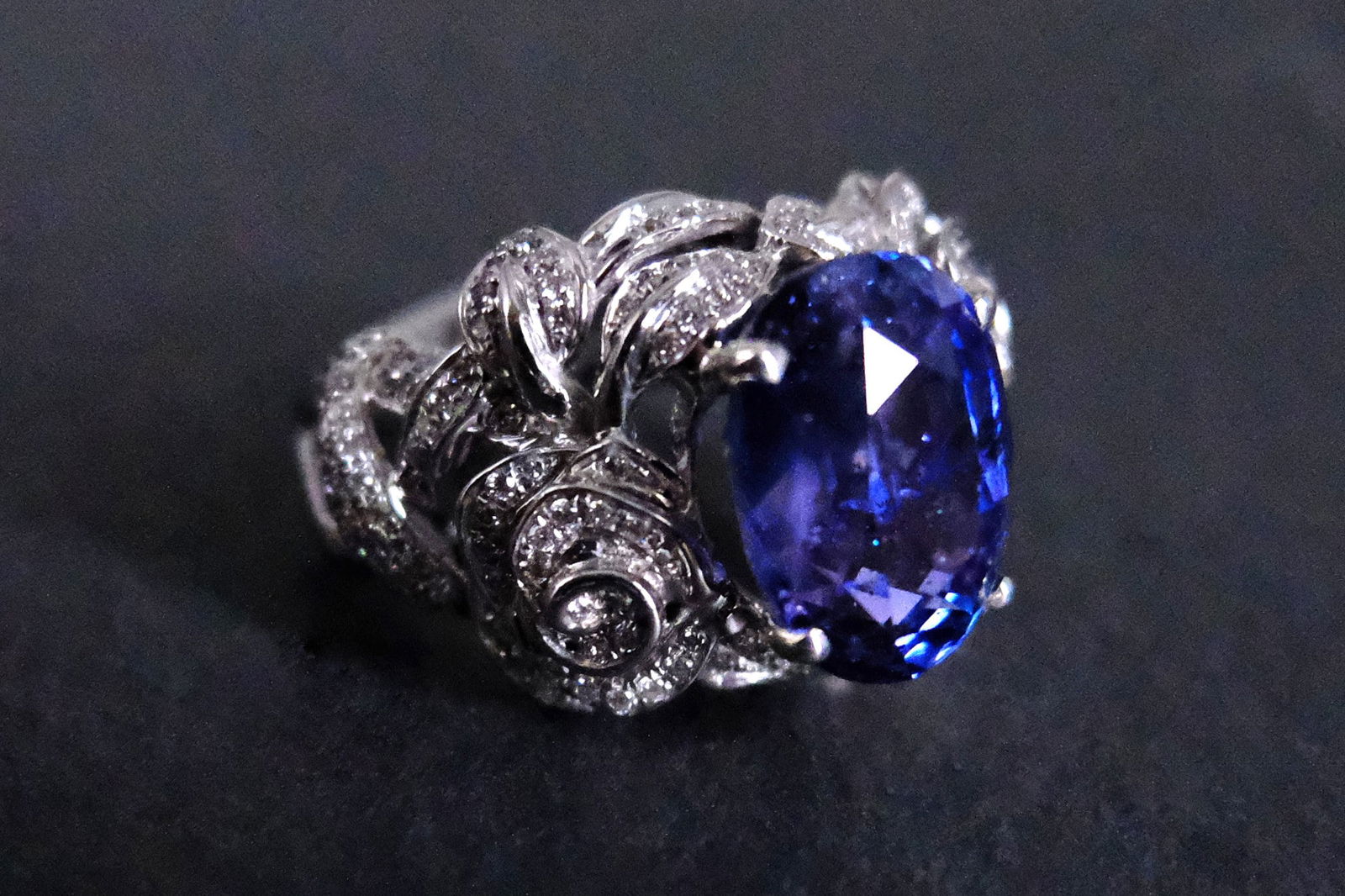 Gem Gardener, flower sapphire ring white gold, sapphire cocktail ring, sapphire flower ring with diamonds, blue sapphire ring singapore, arts and crafts style rings