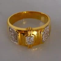 Gem Gardener, Emerald Cut Diamond Mens Band, mens vintage solid gold rings, vintage gold rings mens, mens gold gangster ring, vintage diamond mens ring