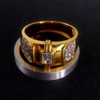 Gem Gardener, Emerald Cut Diamond Mens Band, mens vintage solid gold rings, vintage gold rings mens, mens gold gangster ring, vintage diamond mens ring