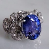 Gem Gardener, flower sapphire ring white gold, sapphire cocktail ring, sapphire flower ring with diamonds, blue sapphire ring singapore, arts and crafts style rings