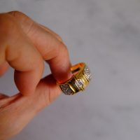 Gem Gardener, Emerald Cut Diamond Mens Band, mens vintage solid gold rings, vintage gold rings mens, mens gold gangster ring, vintage diamond mens ring