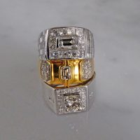 Gem Gardener, Emerald Cut Diamond Mens Band, mens vintage solid gold rings, vintage gold rings mens, mens gold gangster ring, vintage diamond mens ring