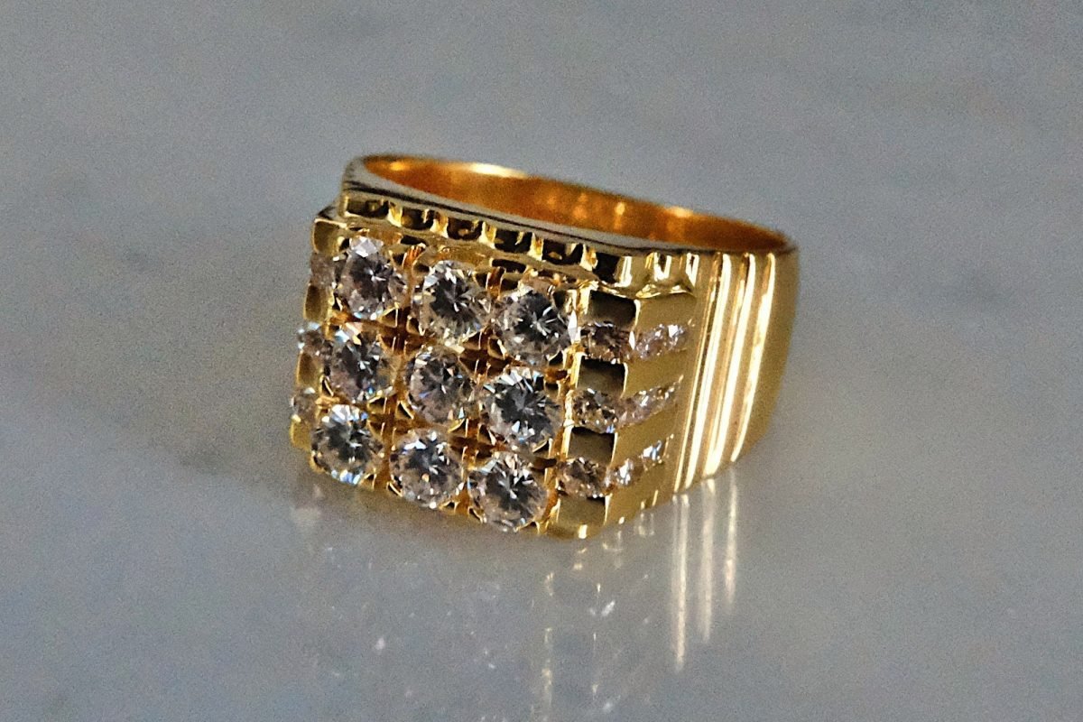 Honeycomb Diamond Cluster Ring Men 20k | Gem Gardener