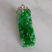 Long Antique Carved Jade Pendant 18k Chinese
