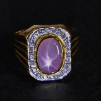 Men Burma Pink Star Sapphire Ring 22k Vintage