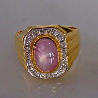 Men Burma Pink Star Sapphire Ring 22k Vintage
