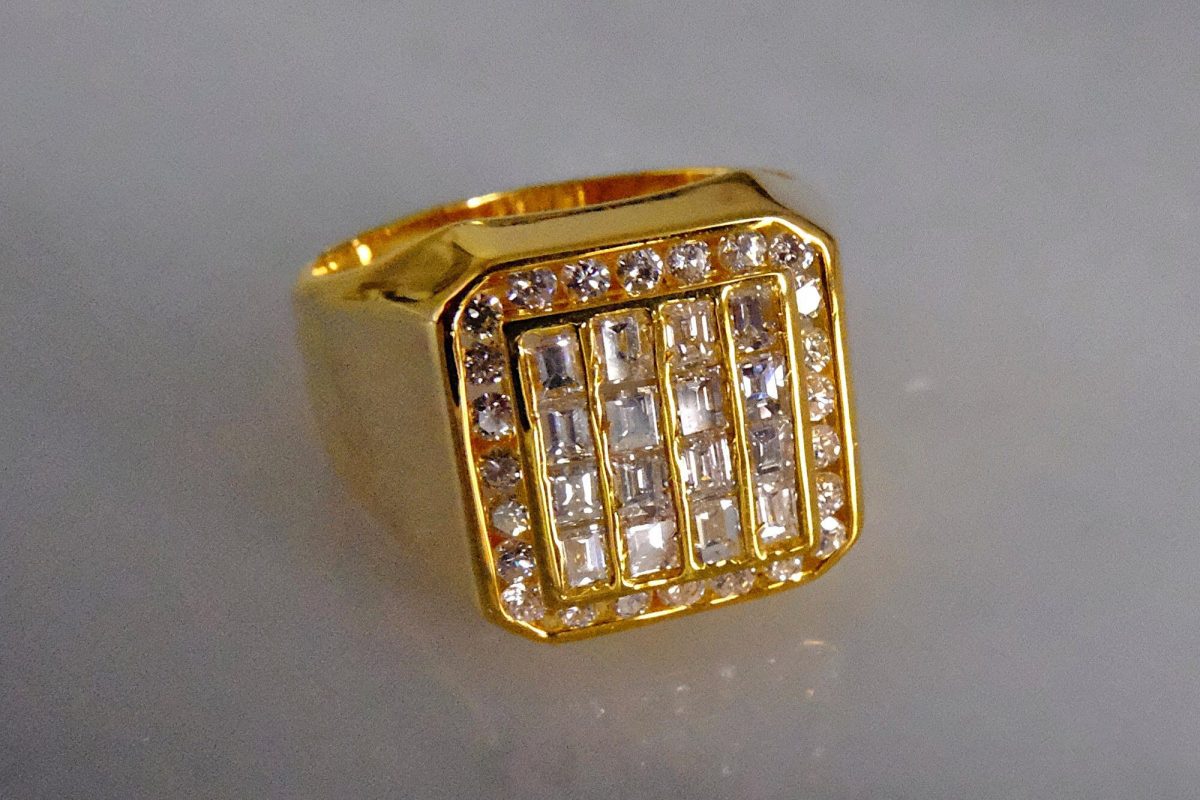 Gem Gardener, baguette diamond mens ring, vintage diamond mens rings, diamond cluster mens ring, diamond pinky ring mens, diamond thumb ring gold