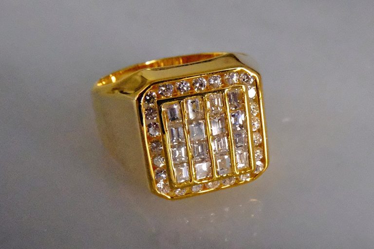 Gem Gardener, baguette diamond mens ring, vintage diamond mens rings, diamond cluster mens ring, diamond pinky ring mens, diamond thumb ring gold