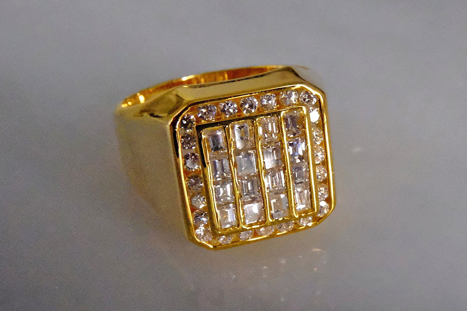 Gem Gardener, baguette diamond mens ring, vintage diamond mens rings, diamond cluster mens ring, diamond pinky ring mens, diamond thumb ring gold