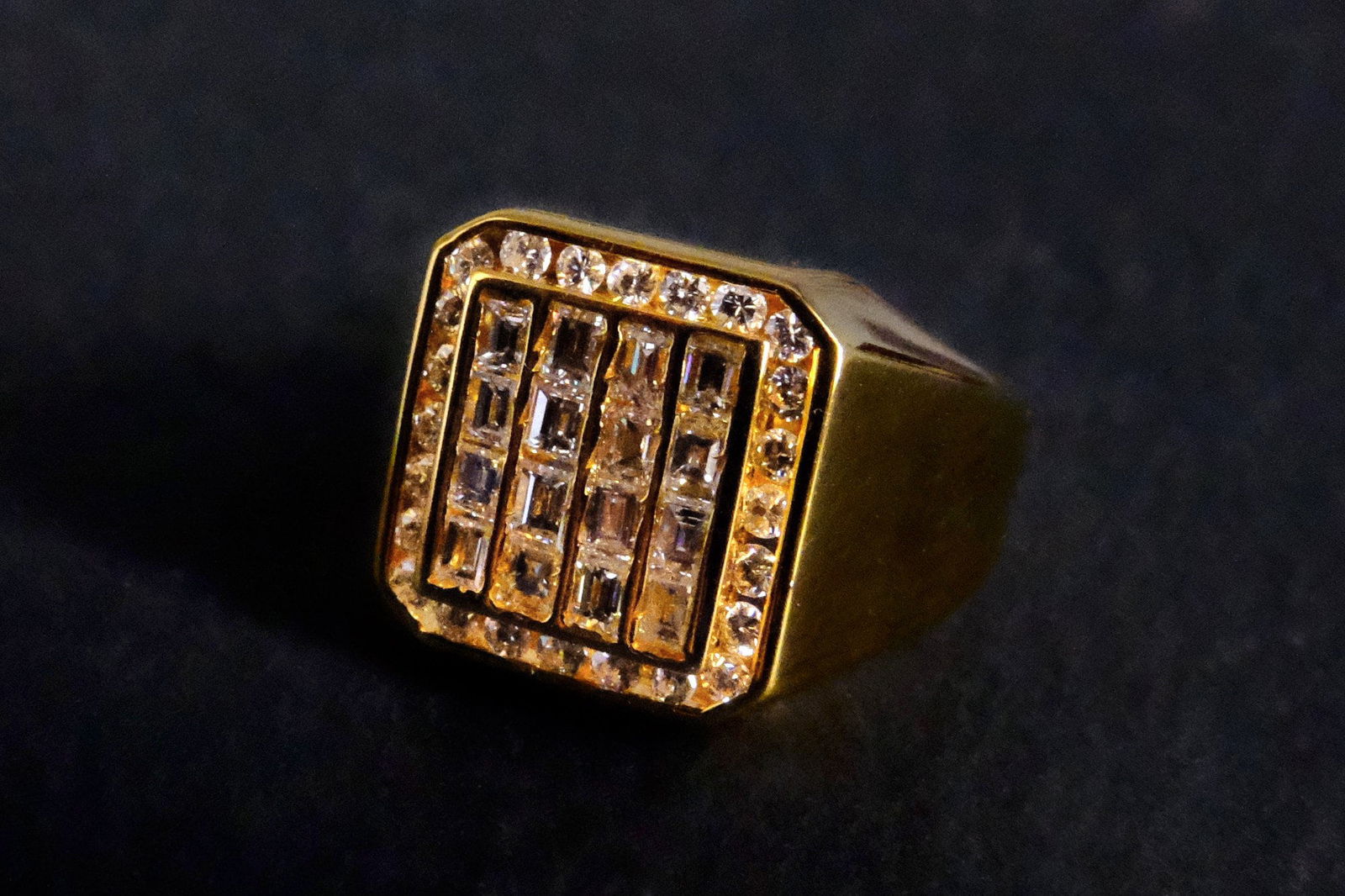 Gem Gardener, baguette diamond mens ring, vintage diamond mens rings, diamond cluster mens ring, diamond pinky ring mens, diamond thumb ring gold