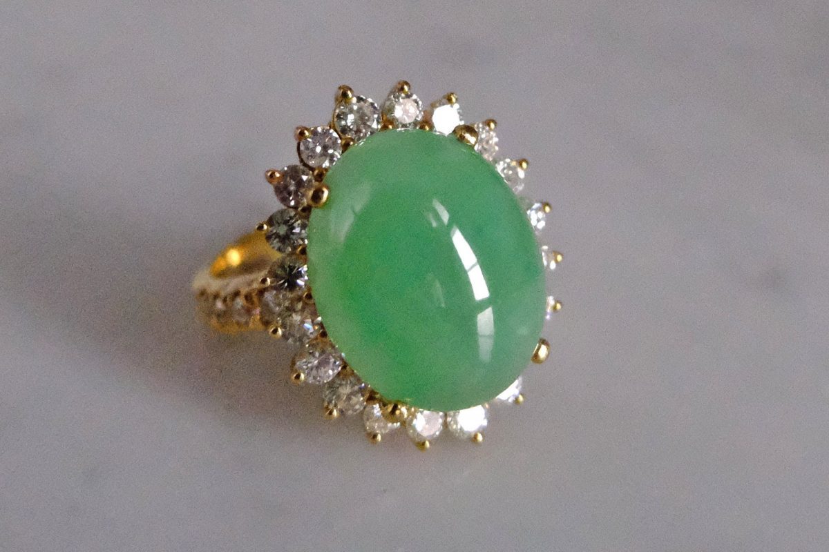 Buy Chinese Emerald Green Translucent Jade Round Dome 12MM Stud Earrings 14K Gold Filled Online in India