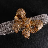 Gem Gardener, diamond pendant and brooch, large ribbon pendant, diamond brooches for sale, ribbon pendant brooch, gold brooch singapore