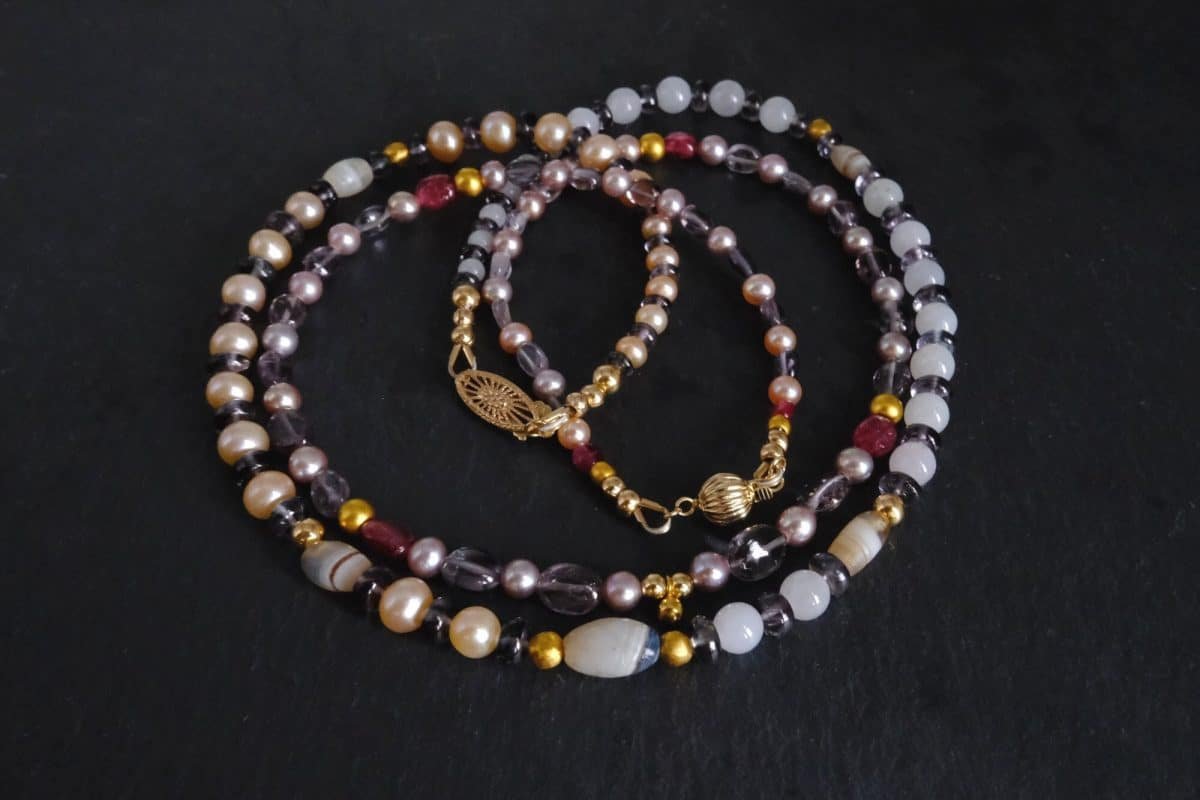 Gem Gardener, neo expressionism jewellery, fine beaded gold necklace, black white beaded necklace, fine jewelry beaded necklace, beaded necklace singapore