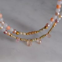 Gem Gardener, pearl coral jade necklace, double strand choker necklace, dainty choker necklace gold, dainty beaded choker necklace, dainty pearl choker necklace, beaded necklace gold, beaded necklace singapore