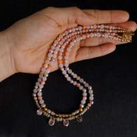 Gem Gardener, pearl coral jade necklace, double strand choker necklace, dainty choker necklace gold, dainty beaded choker necklace, dainty pearl choker necklace, beaded necklace gold, beaded necklace singapore