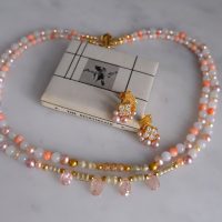 Gem Gardener, pearl coral jade necklace, double strand choker necklace, dainty choker necklace gold, dainty beaded choker necklace, dainty pearl choker necklace, beaded necklace gold, beaded necklace singapore