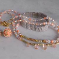 Gem Gardener, pearl coral jade necklace, double strand choker necklace, dainty choker necklace gold, dainty beaded choker necklace, dainty pearl choker necklace, beaded necklace gold, beaded necklace singapore