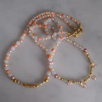 Gem Gardener, pearl coral jade necklace, double strand choker necklace, dainty choker necklace gold, dainty beaded choker necklace, dainty pearl choker necklace, beaded necklace gold, beaded necklace singapore