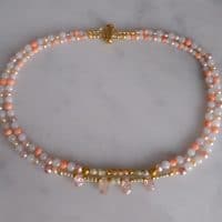 Gem Gardener, pearl coral jade necklace, double strand choker necklace, dainty choker necklace gold, dainty beaded choker necklace, dainty pearl choker necklace, beaded necklace gold, beaded necklace singapore