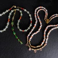 Gem Gardener, pearl coral jade necklace, double strand choker necklace, dainty choker necklace gold, dainty beaded choker necklace, dainty pearl choker necklace, beaded necklace gold, beaded necklace singapore