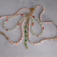 Gem Gardener, pearl coral jade necklace, double strand choker necklace, dainty choker necklace gold, dainty beaded choker necklace, dainty pearl choker necklace, beaded necklace gold, beaded necklace singapore