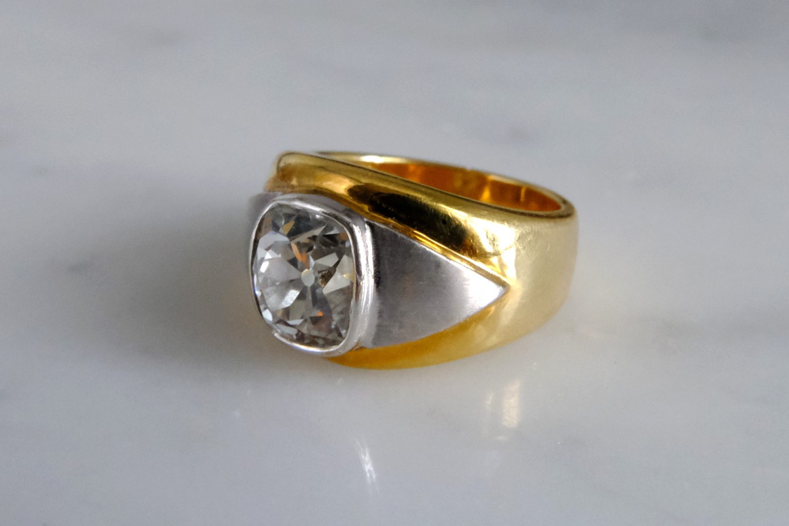 3ct Mine Cut Diamond Ring Men 18k RESERVED | Gem Gardener