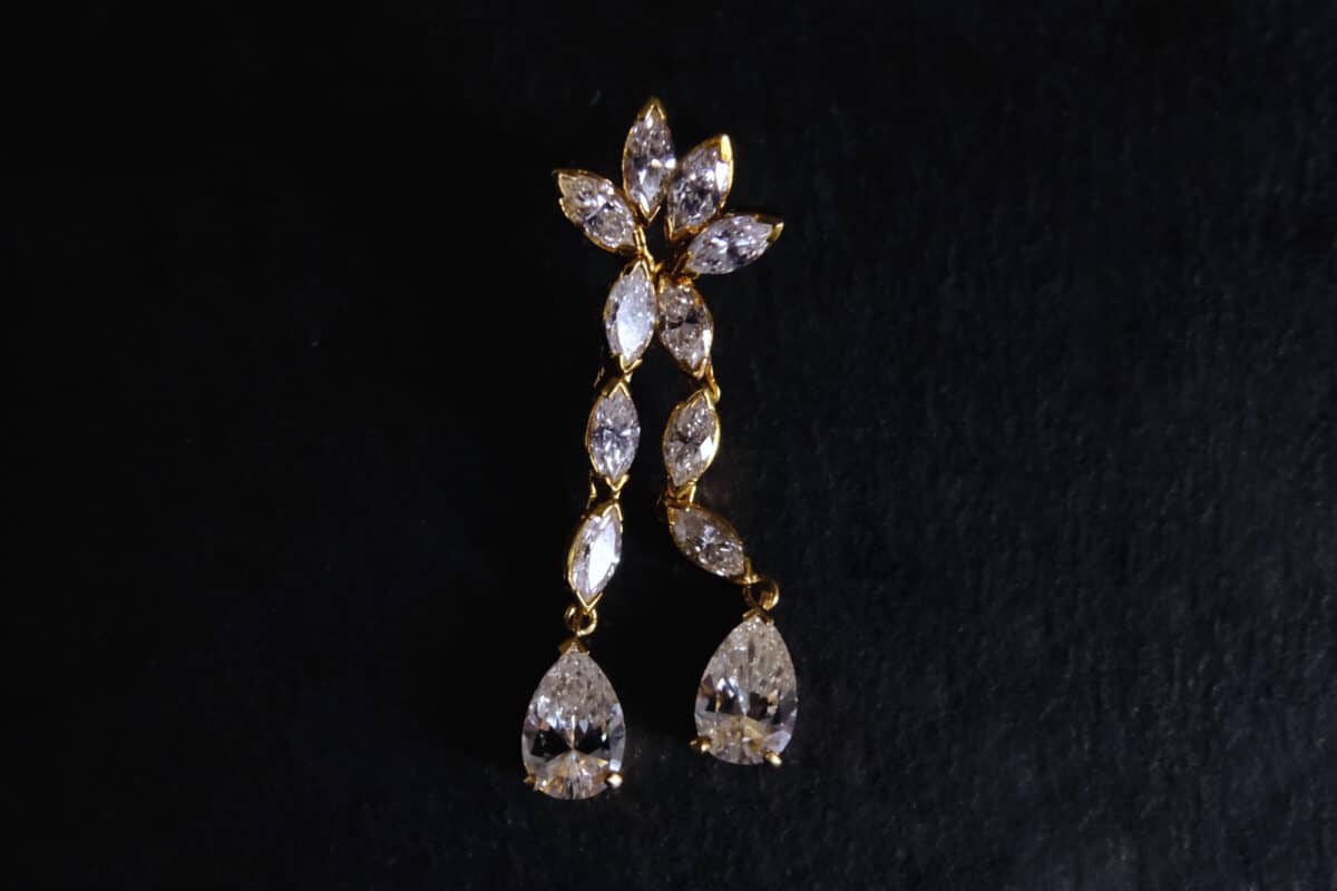 Gem Gardener, vintage diamond drop earrings, marquise teardrop drop earrings, dainty diamond drop earrings, marquise drop earrings, diamond drop earrings white gold